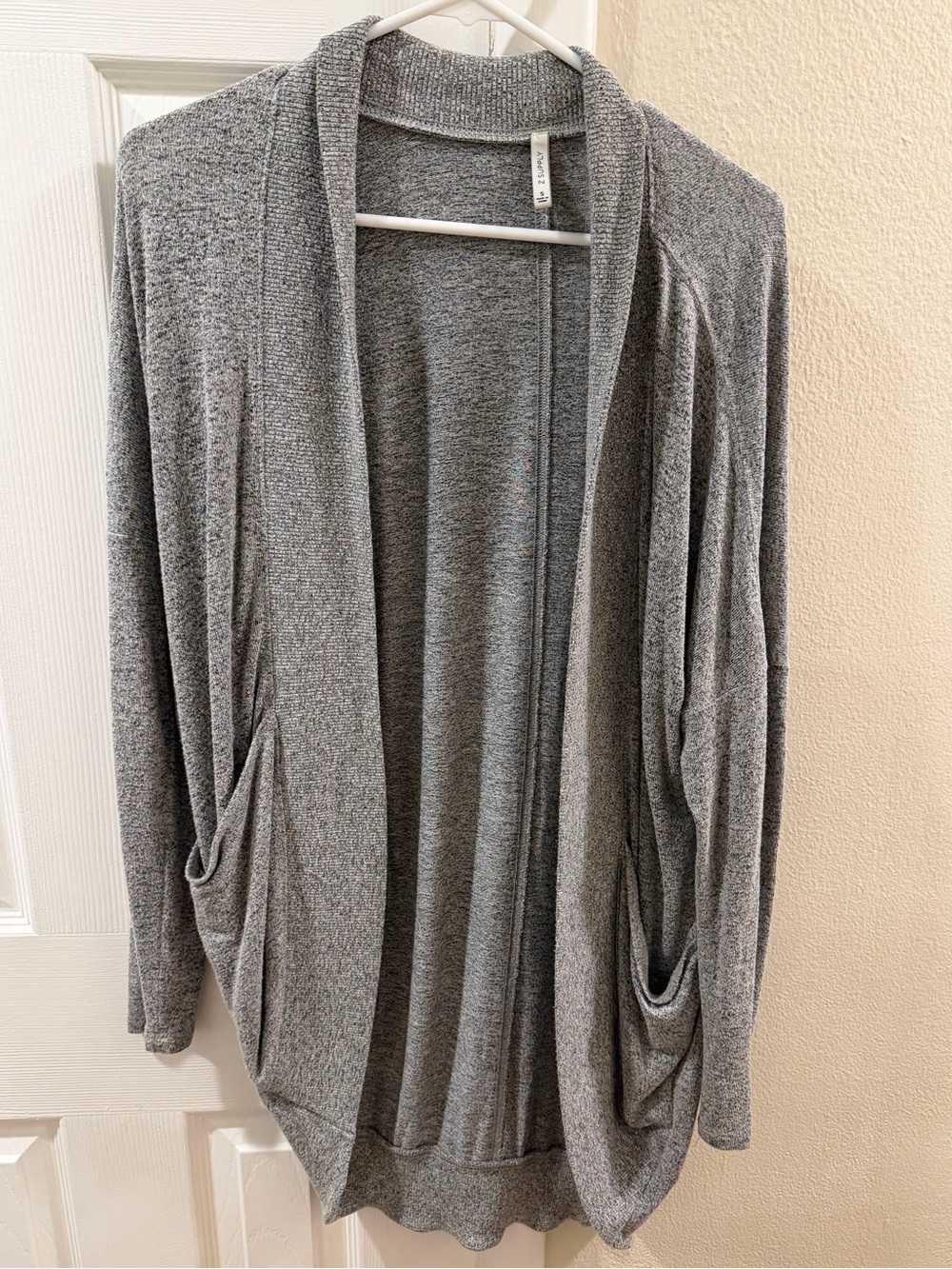 Z Supply Heather Gray Open-Front Draped Cardigan